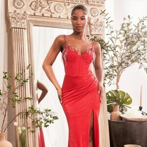 NEW LONG FORMAL SLEEVELESS STRAPPED SHEATH DRESS EMBROIDERED WITH BEADS CD OC021